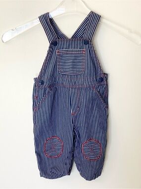 Hanna Andersson Railroad Stripe Overalls - Blue - 6-12 Months (70)